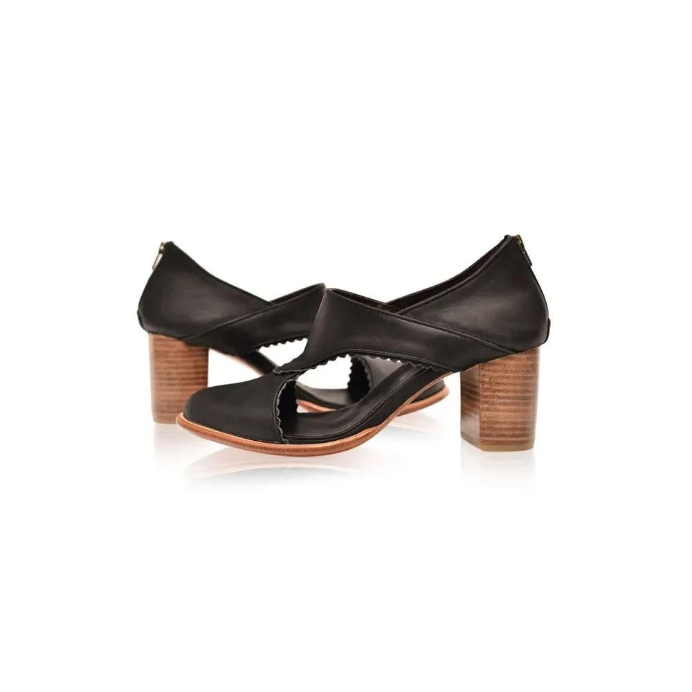 ELF Rain Kiss Leather Stacked Heel Booties Shoes Black Size 12 - Picture 3 of 16